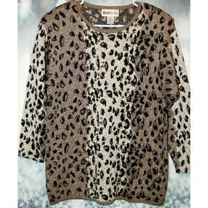 Vtg Michael Mims Kathy Cole Metallic Leopard Beaded Pull Over Sweater Size M